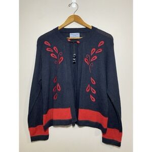 Alpaca Style By Artesanias AT‎  Sweater Womens M Black Red 100% Alpaca Cardigan